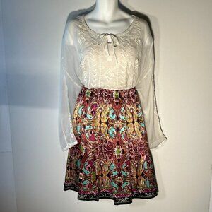 Lane Bryant SZ14/16 Multi Jewel Wallpaper Print Silky Skirt Boho Dressy Old $$$